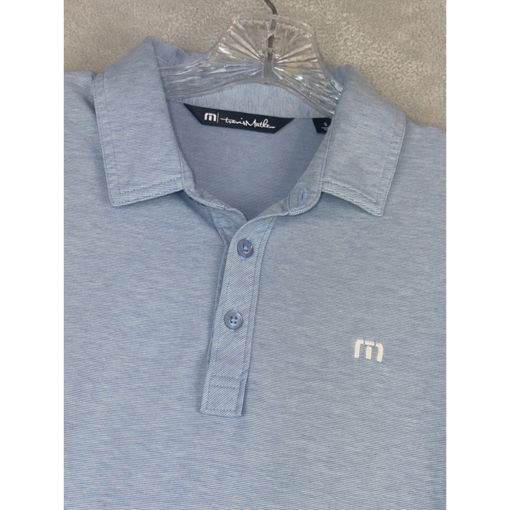 Travis Mathew Mens Small Light Blue Pima Cotton Blend Short Slv Golf Polo Shirt